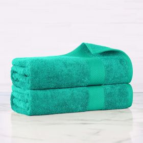 Egyptian Cotton Dobby Border Medium Weight 2 Piece Bath Sheet Set (Color: Sea Green, size: 2 Piece Bath Sheets)