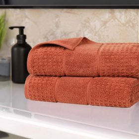 Napa Zero Twist Cotton Solid Waffle Honeycomb Bath Sheet Set of 2 (Color: Rust, size: 2 Piece Bath Sheets)