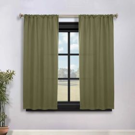 Solid Room Darkening Rod Pocket Blackout Curtain Panels, Set of 2 (Color: Olive Green, size: 36" x 63")