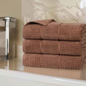 Napa Zero Twist Cotton Solid Waffle Honeycomb Bath Towel Set of 3 (Color: Chocolate, size: 3 Piece Bath Towels)