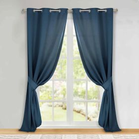 Classic Modern Solid Room Darkening Blackout Curtain Panels, Set of 2 (Color: Marine Blue, size: 46" x 96")