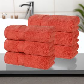 Zero Twist Cotton Solid Ultra-Soft Absorbent Hand Towel Set of 6 (Color: Brick Red, size: 6 Piece Hand Towels)