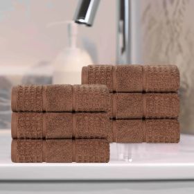 Napa Zero Twist Cotton Solid Waffle Honeycomb Hand Towel Set of 6 (Color: Chocolate, size: 6 Piece Hand Towels)