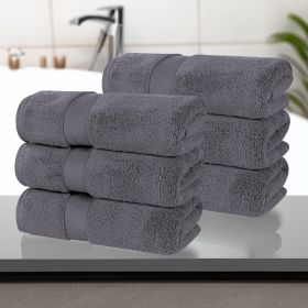 Zero Twist Cotton Solid Ultra-Soft Absorbent Hand Towel Set of 6 (Color: Grey, size: 6 Piece Hand Towels)