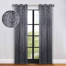 Leaves Room Darkening Grommet Blackout Curtain Panels, Set of 2 (Color: Charcoal, size: 42" X 96")