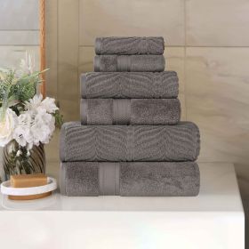 Chevron Zero Twist Solid and Jacquard Soft Cotton 6 Piece Towel Set (Color: Charcoal, size: 6 Piece Towel Set)
