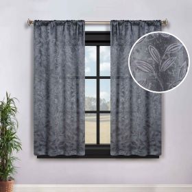 Leaves Room Darkening Washable Blackout Curtain Panels, Set of 2 (Color: Charcoal, size: 36" x 63")