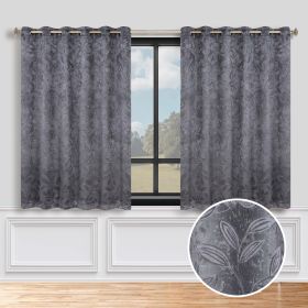 Leaves Room Darkening Grommet Blackout Curtain Panels, Set of 2 (Color: Charcoal, size: 70" x 63")