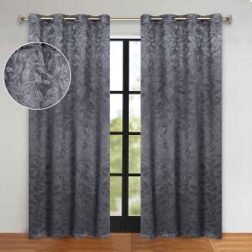 Leaves Room Darkening Grommet Blackout Curtain Panels, Set of 2 (Color: Charcoal, size: 52" x 120")