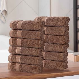 Niles Egyptian Giza Cotton Absorbent Face Towel Washcloth Set of 12 (Color: Chocolate, size: 12 Piece Face Towels)