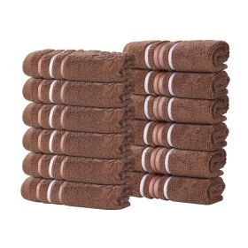Sadie Zero Twist Cotton Solid and Jacquard Floral Face Towel Set of 12 (Color: Chocolate, size: 12 Piece Face Towels)