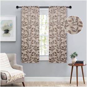 Leaves Room Darkening Washable Blackout Curtain Panels, Set of 2 (Color: Espresso, size: 36" x 63")