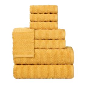 Zuma Zero Twist Cotton Medium Weight Waffle Stripes 8 Piece Towel Set (Color: Gold, size: 8 Piece Towel Set)