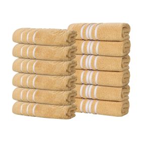 Sadie Zero Twist Cotton Solid and Jacquard Floral Face Towel Set of 12 (Color: Gold, size: 12 Piece Face Towels)