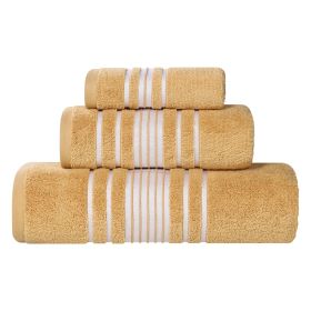 Sadie Zero Twist Cotton Solid Absorbent 3 Piece Towel Set (Color: Gold, size: 3 Piece Towel Set)