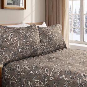 Cotton Flannel Floral Paisley Deep Pocket Bed Sheet Set (Color: Grey, size: Twin)