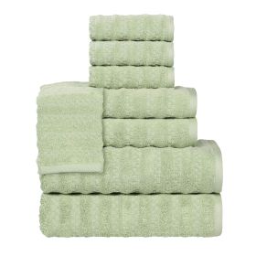 Zuma Zero Twist Cotton Medium Weight Waffle Stripes 8 Piece Towel Set (Color: Green, size: 8 Piece Towel Set)