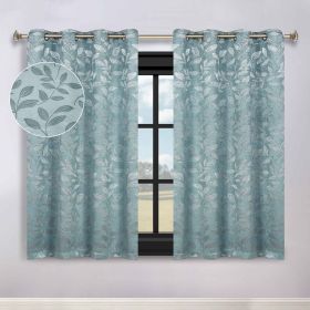 Leaves Room Darkening Washable Blackout Curtain Panels, Set of 2 (Color: Green Lily, size: 70" x 63")