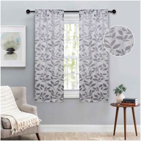 Leaves Room Darkening Washable Blackout Curtain Panels, Set of 2 (Color: Grey, size: 36" x 63")