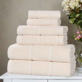 Milo Smart Twist Cotton Medium Weight Solid Ribbed 6 Piece Towel Set (Color: Ivory, size: 6 Piece Towel Set)