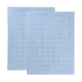 Nora Cotton Solid Absorbent Thick Checkered Washable Bath Mat Set of 2 (Color: Light Blue)