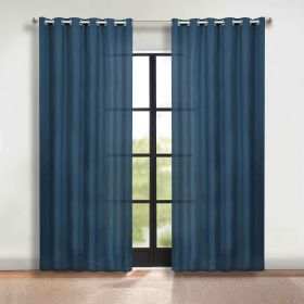 Classic Modern Solid Room Darkening Blackout Curtain Panels, Set of 2 (Color: Marine Blue, size: 52" x 120")