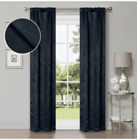 Waverly Geometric Washable Room Darkening Blackout Curtains, Set of 2 (Color: Navy Blue, size: 26" X 84")