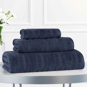 Mika Smart Twist Cotton Solid Textured Ribbed 3 Piece Towel Set (Color: Navy Blue, size: 3 Piece Towel Set)