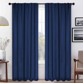 Solid Room Darkening Blackout Curtain Panels, Back Tabs, Set of 2 (Color: Navy Blue, size: 52" X 108")