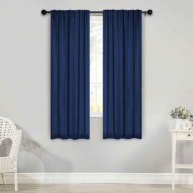 Solid Room Darkening Blackout Curtain Panels, Back Tabs, Set of 2 (Color: Navy Blue, size: 26" X 63")