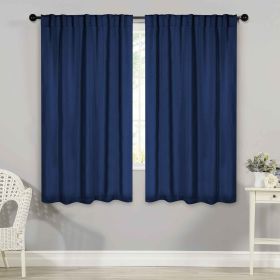 Solid Room Darkening Blackout Curtain Panels, Back Tabs, Set of 2 (Color: Navy Blue, size: 52" X 63")