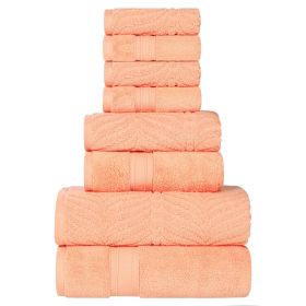 Chevron Zero Twist Solid and Jacquard Cotton 8 Piece Towel Set (Color: Peach, size: 8 Piece Towel Set)