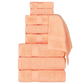 Chevron Zero Twist Solid and Jacquard Cotton 9 Piece Towel Set (Color: Peach, size: 9 Piece Towel Set)