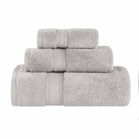 Chevron Zero Twist Solid Soft Absorbent Cotton 3 Piece Towel Set (Color: Platinum, size: 3 Piece Towel Set)