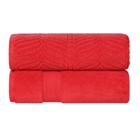 Chevron Zero Twist Solid and Jacquard Soft Cotton Bath Sheet Set of 2 (Color: Red, size: 2 Piece Bath Sheets)