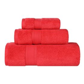 Chevron Zero Twist Solid Soft Absorbent Cotton 3 Piece Towel Set (Color: Red, size: 3 Piece Towel Set)