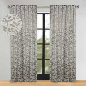 Leaves Room Darkening Back Tabs Blackout Curtain Panels, Set of 2 (Color: Sage, size: 52" X 108")