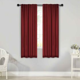 Solid Room Darkening Blackout Curtain Panels, Back Tabs, Set of 2 (Color: Sangria, size: 26" X 63")