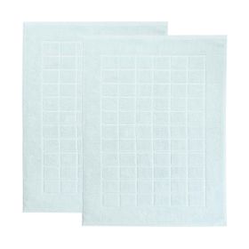 Nora Cotton Solid Absorbent Thick Checkered Washable Bath Mat Set of 2 (Color: Seafoam)