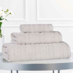 Mika Smart Twist Cotton Solid Textured Ribbed 3 Piece Towel Set (Color: Silver, size: 3 Piece Towel Set)