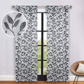 Leaves Room Darkening Washable Blackout Curtain Panels, Set of 2 (Color: Silver/Black, size: 36" x 84")