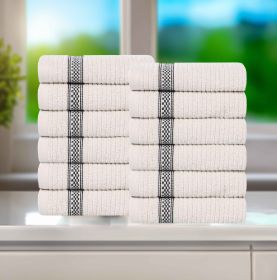 Brea Zero Twist Cotton Ribbed Geometric Border Face Towel Set of 12 (Color: Stone, size: 12 Piece Face Towels)