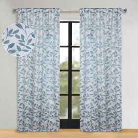 Leaves Room Darkening Back Tabs Blackout Curtain Panels, Set of 2 (Color: Teal, size: 52" X 108")
