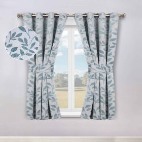 Leaves Room Darkening Washable Blackout Curtain Panels, Set of 2 (Color: Teal, size: 42" X 63")