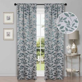 Leaves Room Darkening Washable Blackout Curtain Panels, Set of 2 (Color: Teal, size: 36" x 84")