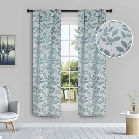 Leaves Room Darkening Washable Blackout Curtain Panels, Set of 2 (Color: Teal, size: 36" x 63")
