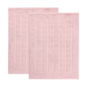 Nora Cotton Solid Absorbent Thick Checkered Washable Bath Mat Set of 2 (Color: Tea Rose)