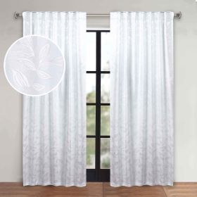 Leaves Room Darkening Back Tabs Blackout Curtain Panels, Set of 2 (Color: White/White, size: 52" X 108")