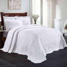 Aspen Cotton Blend Jacquard Floral Scalloped Edge Bedspread Set (Color: White, size: Twin)