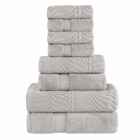 Chevron Zero Twist Solid and Jacquard Cotton 8 Piece Towel Set (Color: Platinum, size: 8 Piece Towel Set)